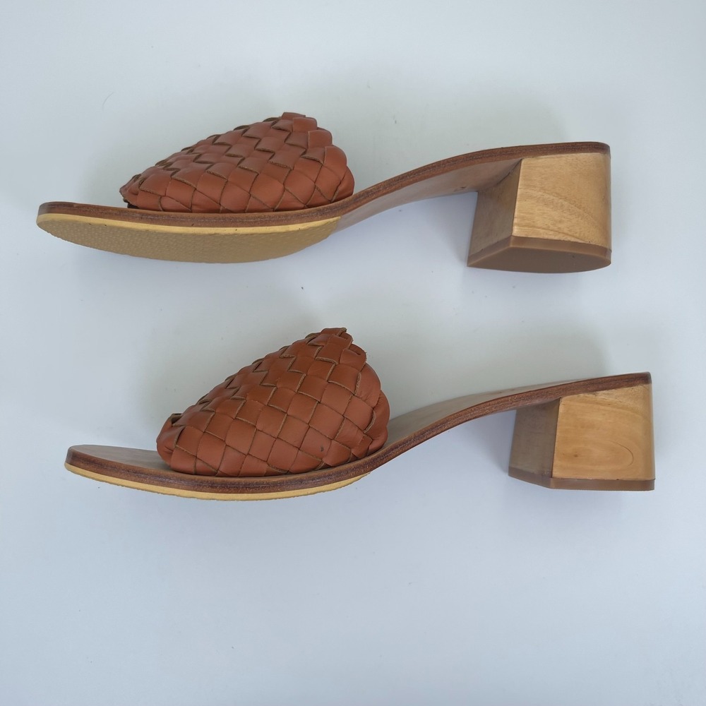Liberté Santorini Mule Women US 12 Cognac Leather Woven Block Heel Slip On Shoes - Picture 5 of 10